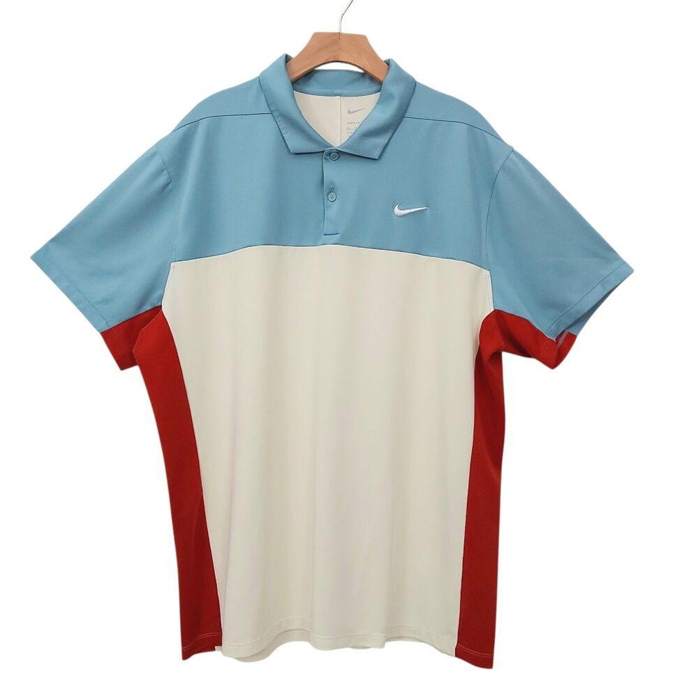 Nike Dri-Fit Golf Polo Shirt Mens XXL Beige Colorblock Swoosh Short Sleeve